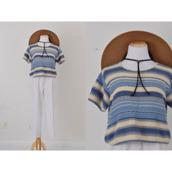 Vintage 90s Striped‎ Knit Crop Blouse - Picture 1 of 10